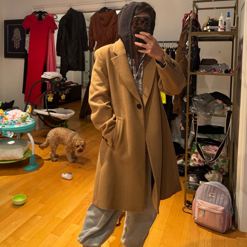 Zara Camel/Tan Wool-Blend Pea Coat